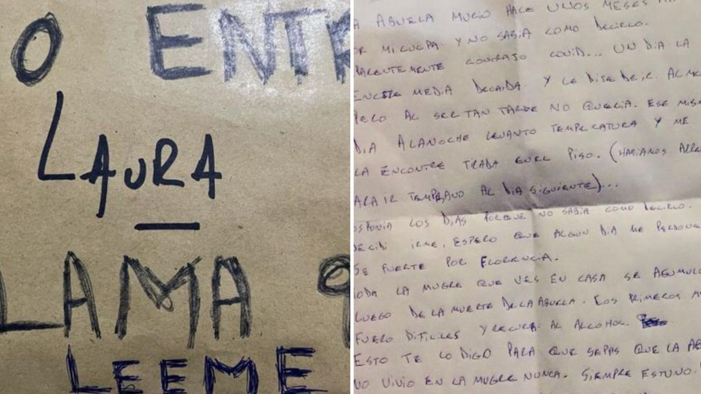 "No entres Laura, llamá al 911. Léeme", escribió en el sobre de la carta que dejó el joven de 24 años.