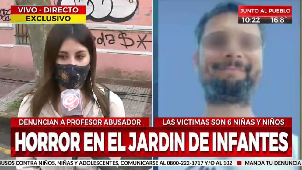 Una de las mamá que protestaba frente al jardín San José, en Victoria, donde denunciaron a un profesor por abuso (Crónica HD).