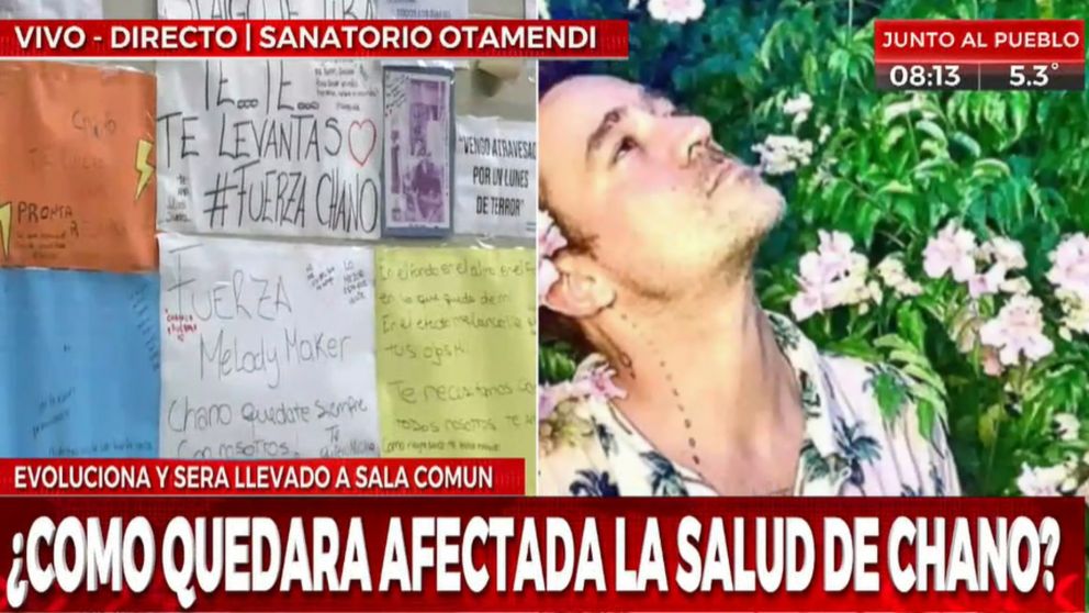 Los fans del m�sico dejaron un mensaje para Chano en la puerta del sanatorio Otamendi donde Chano est� internado (Captura de Pantalla).