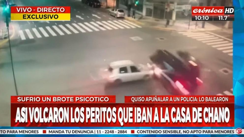 Así chocó y volcó la camioneta de la Policía Federal Argentina que iba a hacer la pericias a la casa de Chano Moreno Charpentier (Crónica HD).