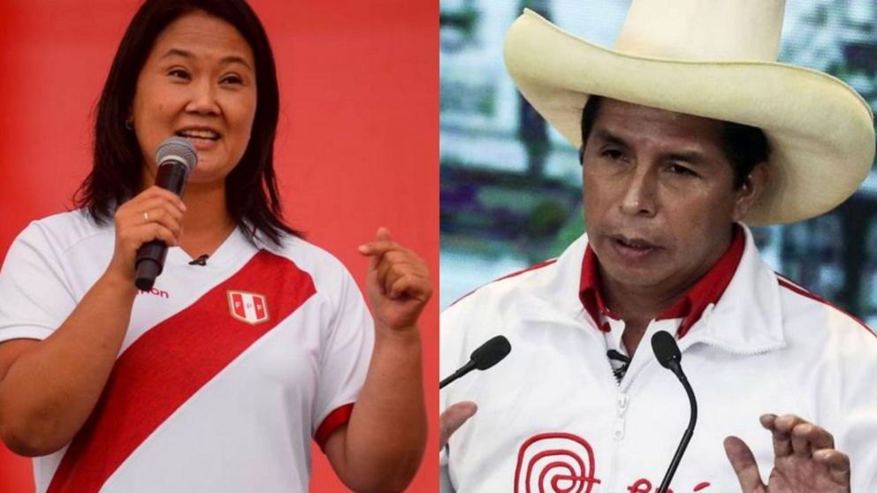 Keiko Fujimori y Pedro Castillo se disputan la presidencia de Perú este domingo.