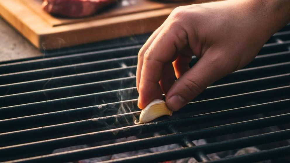 Pasar un diente de ajo en la parrilla antes de arrancar el asado resulta clave (Imagen ilustrativa creada con la IA Gemini).