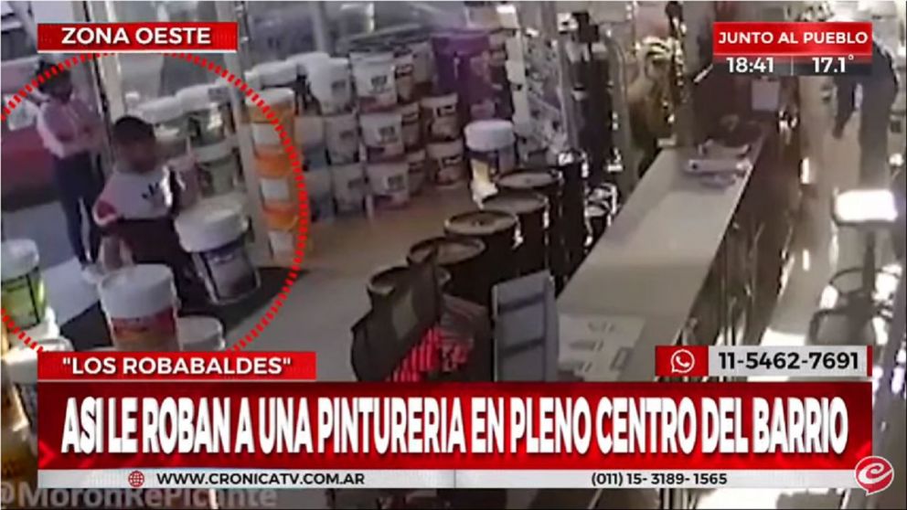 En total los delincuentes se llevaron ocho baldes de pintura.
