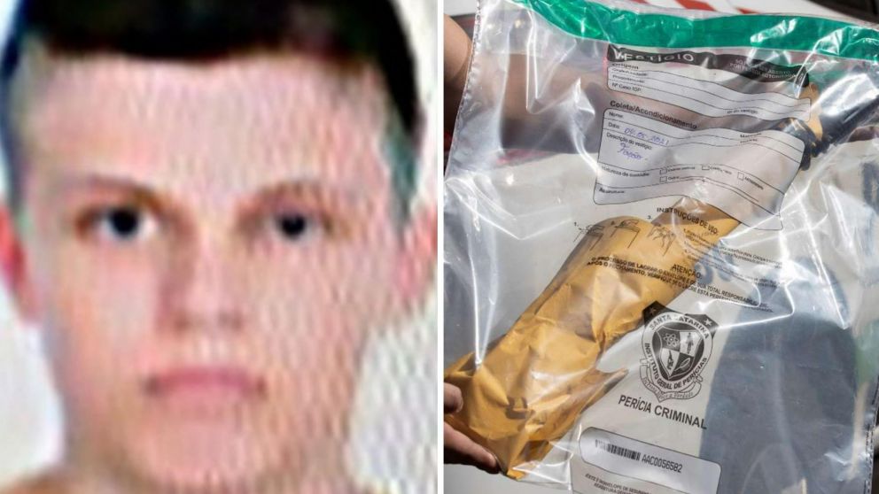 Fabiano Kipper Mai, el asesino, junto al machete utilizado para la masacre.