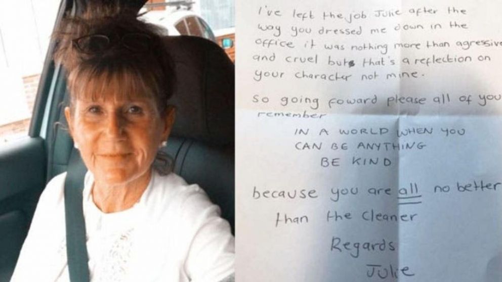 Julie Cousin dej� su trabajo de 35 a�os limpiando bancos y le escribi� un mensaje a su jefa (gentileza Tucum�nalas7)