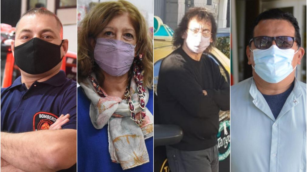 El bombero, la kiosquera, el taxista y el enfermero, cuatro historias de trabajadores en su día.