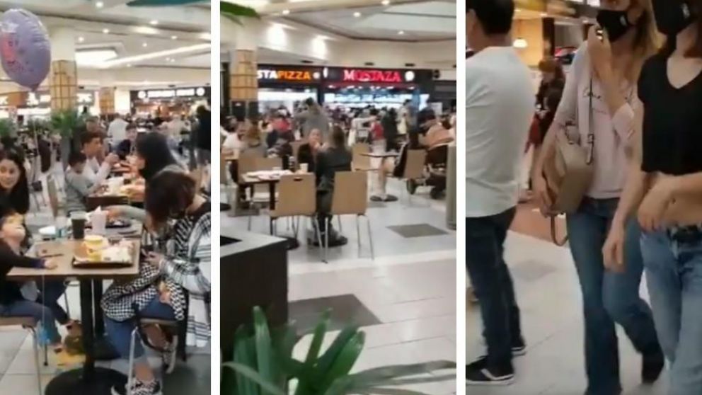 Así estaba el patio de comidas del shopping de Martínez. (Captura video)
