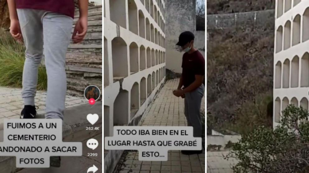 EL tiktoker español visitó un cementerio abandonado para sacarse fotos. (Captura de pantalla)