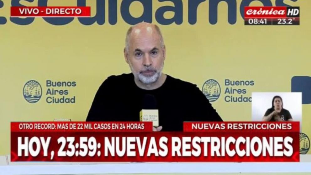 Horacio Rodríguez Larreta comunicó las nuevas restricciones en Capital Federal (Captura de TV).