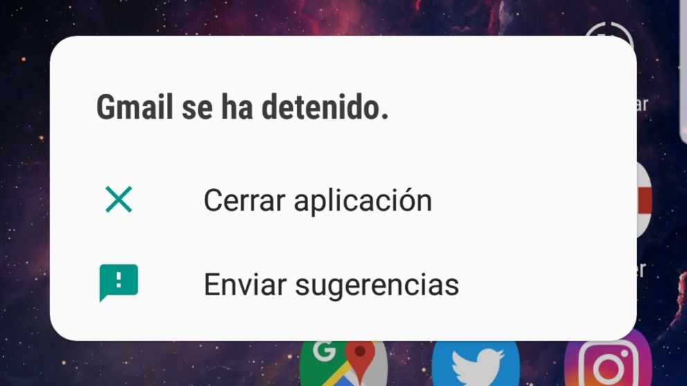 El error provoca que aplicaciones como Gmail se cierren solas.