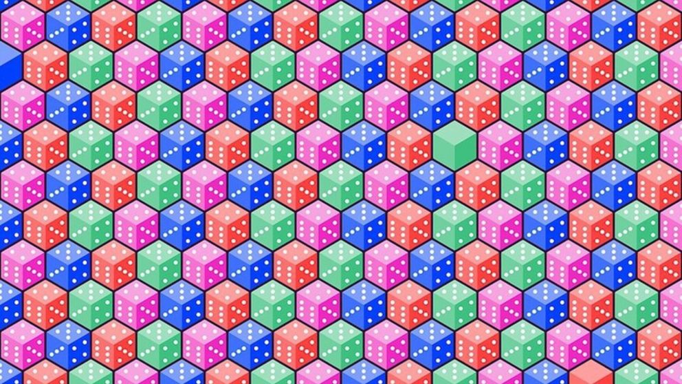 El desafío visual consiste en encontrar los cuatro dados que no tengan puntos en sus caras.