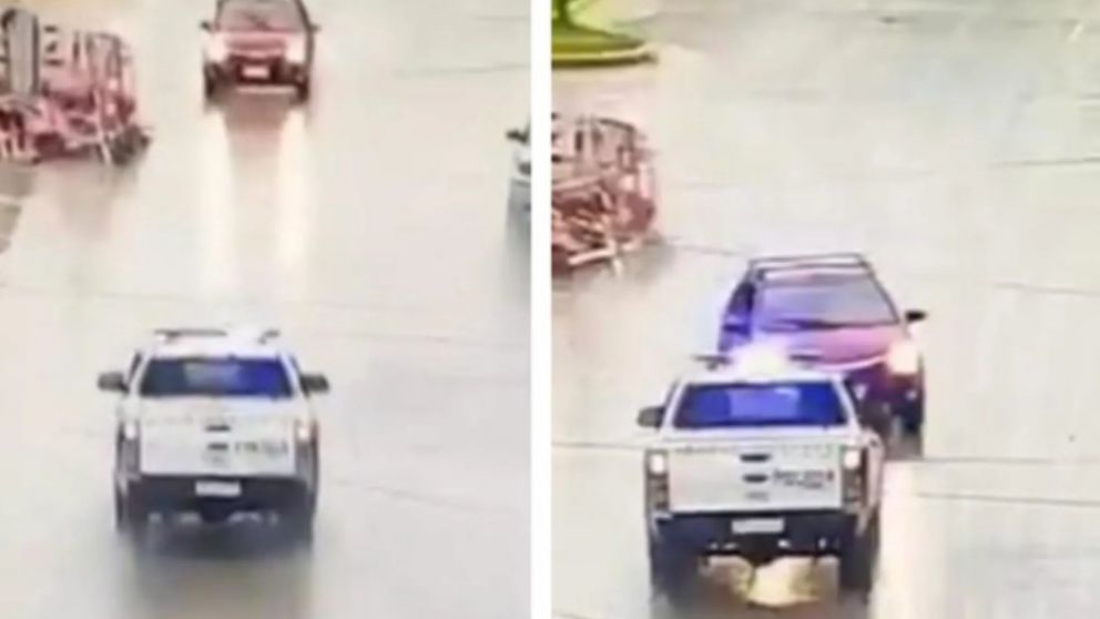 El intento de fuga con el auto robado quedó registrado por las cámaras de seguridad.