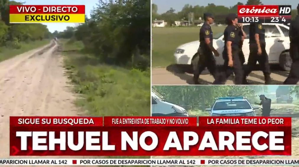 Tehuel de La Torre es intensamente buscado en San Vicente (Crónica HD).