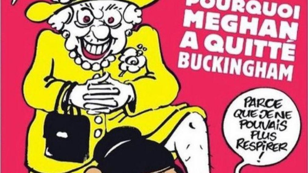 As� es la portada de Charlie Hebdo sobre entre la reina Isabel, Harry y Meghan.