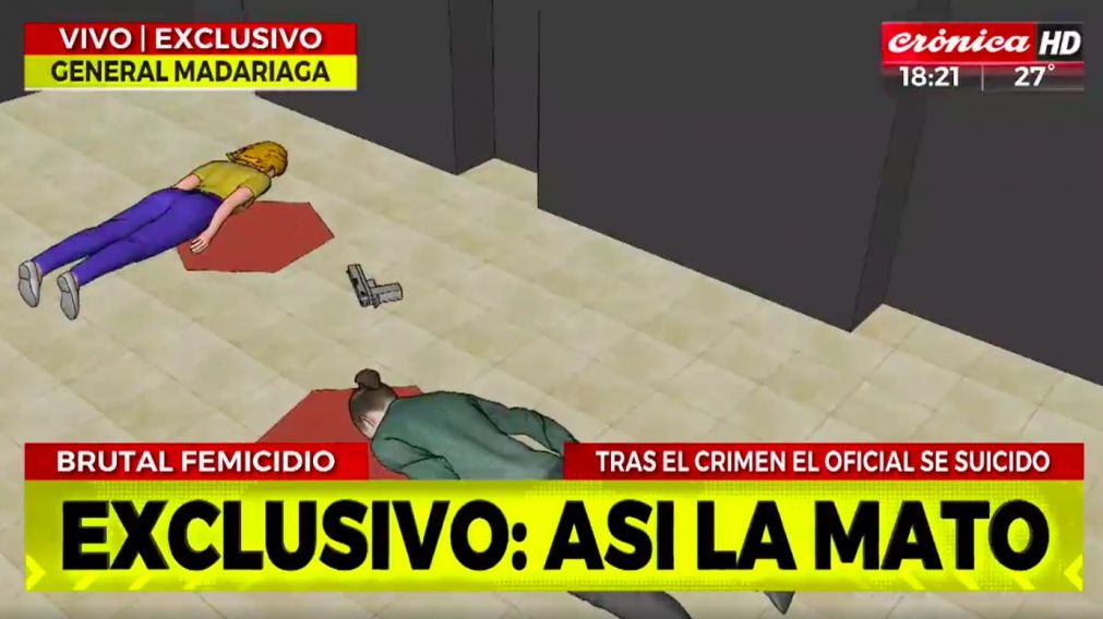 Así mató el policía a la mujer que iba a denunciarlo por abuso. La reconstrucción de la escena por Crónica HD (Captura de video