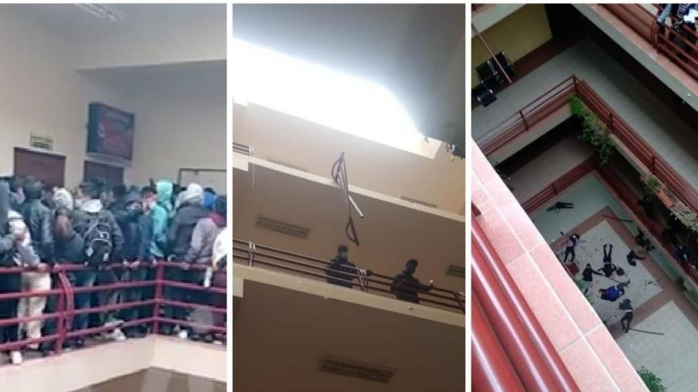 Los jóvenes que se encontraban en una asamblea estudiantil, cayeron desde un cuarto piso. (Gentileza: Éxito Noticias)