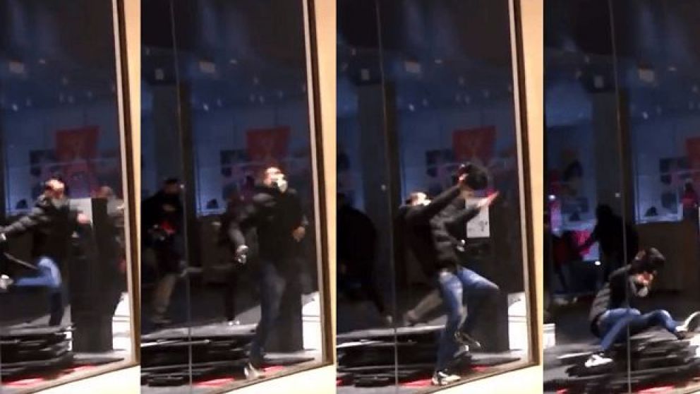 El momento de la ca�da del "inexperto" ladr�n (Captura de video).