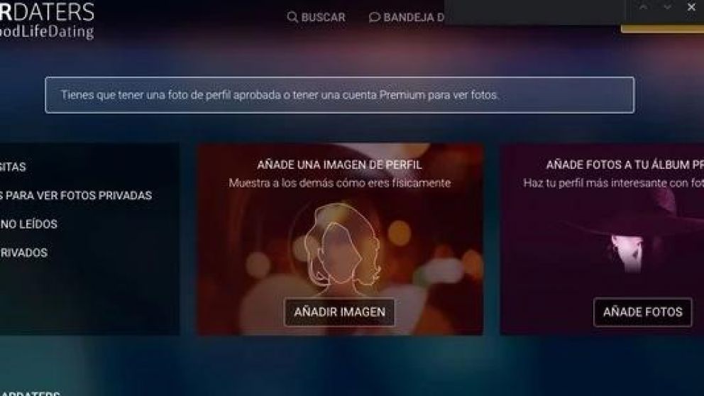 La interfaz del sitio web de citas que ofrece la experiencia del "sugardating".