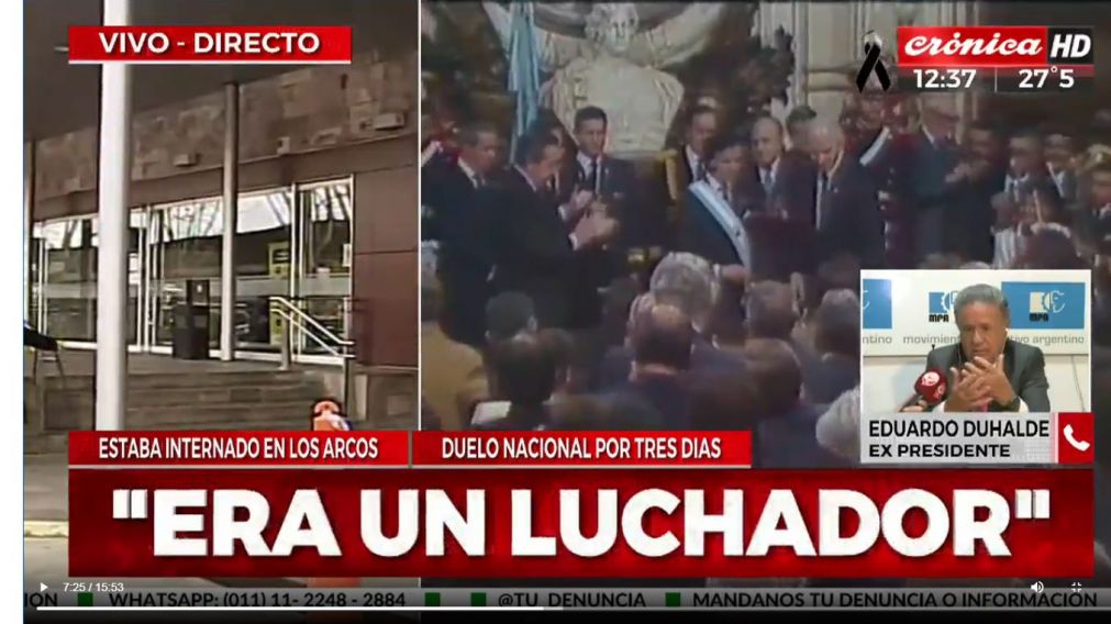 Eduardo Duhaldo, sobre Menem: "Era un luchador".