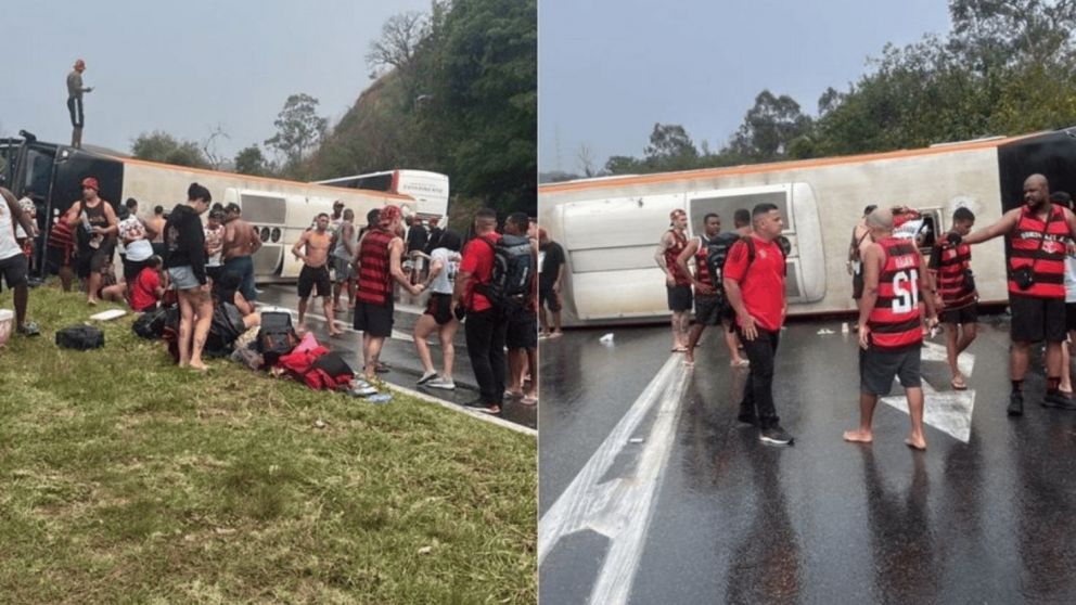 Un micro con hinchas de Flamengo volcó y tres personas se encuentran en grave estado: viajaban a Buenos Aires para el cruce con Racing