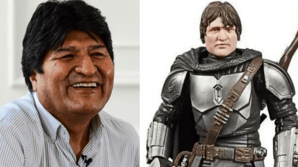 Evo Morales, junto a la polémica figura de acción de Pedro Pascal en "The Mandalorian".