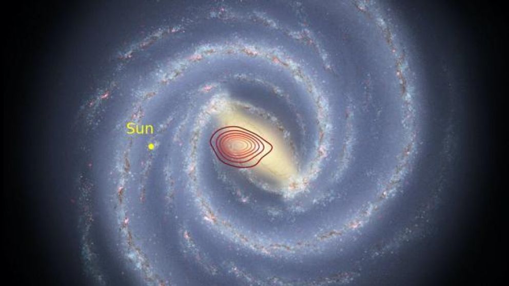 La galaxia hallada, "Heracles", se extiende por toda la zona de las líneas rojas.