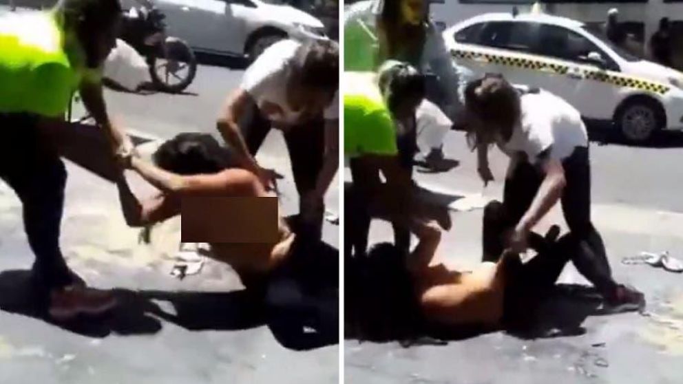 Así atacaron a golpes y patadas a una mujer en Tucumán acusada de robar ropa de un local (Captura).