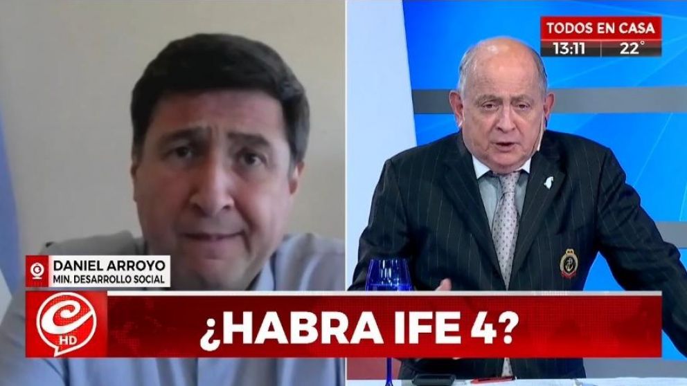 >El Ministro de Desarrollo Social de la Nación, Daniel Arroyo, habló sobre el IFE 4 en Crónica HD. (Captura video)