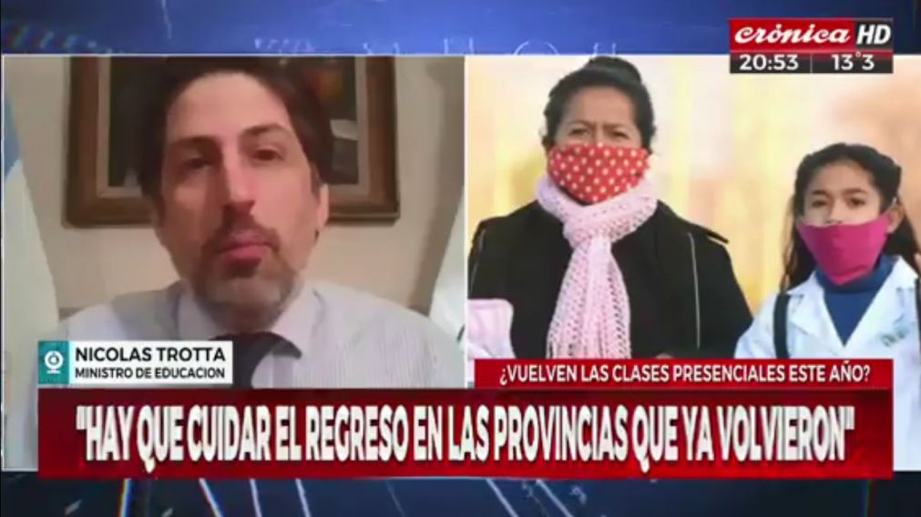 El funcionario se manifestó respecto de una vuelta de los chicos a las aulas (Crónica HD).