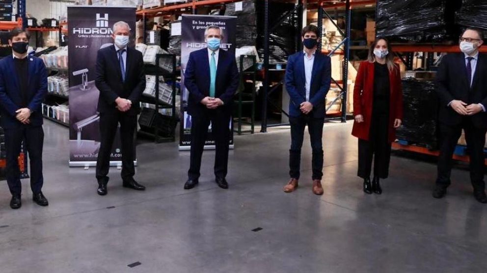 Alberto Fern�ndez encabez� el anuncio del nuevo programa de Precios Cuidados para la Construcci�n. (Prensa Presidencia)