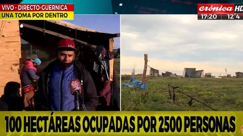 Más de 2500 personas ocuparon más de 100 hectáreas en la localidad de Guernica. (Captura TV)