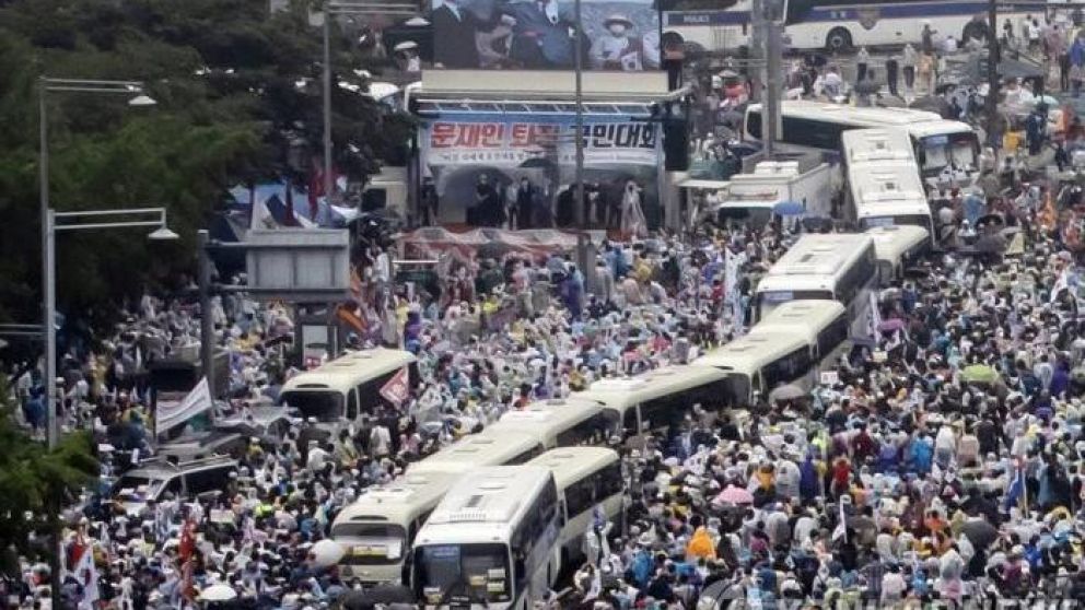 La congregación multitudinaria a la que le atribuyen el nuevo rebrote en Corea del Sur (Gentileza Yonhap News).