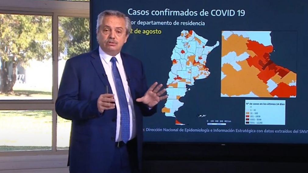 Alberto Fernández, durante la presentación de las filminas sobre la pandemia (Captura de video).