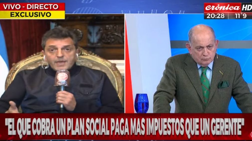 El presidente de la Cámara de Diputados, Sergio Massa, en diálogo exclusivo con Chiche Gelblung por Crónica HD (Captura de Pantalla).