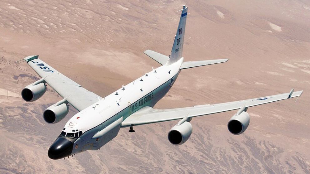 El Boeing RC-135 rastreado este jueves en el espacio aéreo internacional adyacente a las costas venezolanas.