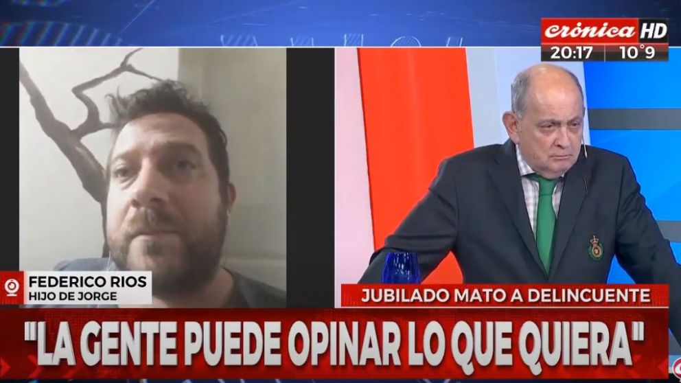 Federico Ríos, el hijo del jubilado justiciero, en diálogo exclusivo con Crónica HD. (Captura de Pantalla)