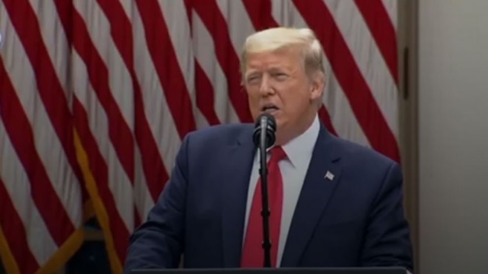 Donald Trump, durante la conferencia en la que anunció su ruptura con la OMS (Captura de pantalla).