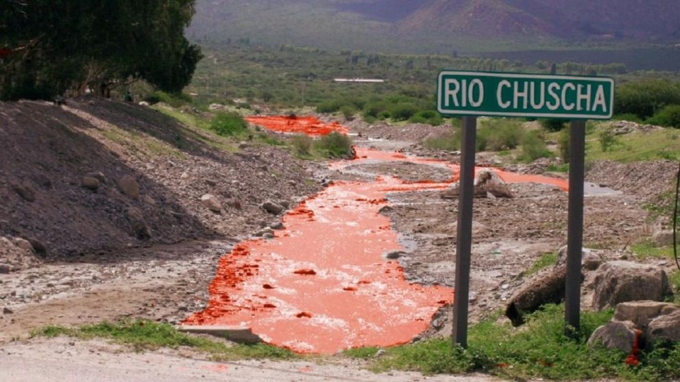 El río de Cafayate se tiñó con vino tinto luego de que la cañería de una bodega quedara averiada.