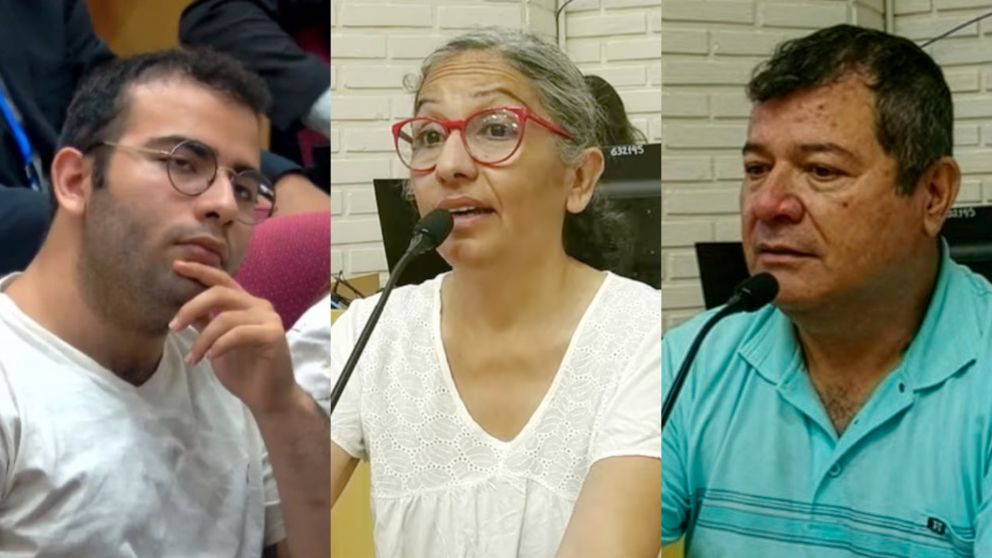 C�sar Sena, Marcela Acu�a y Emerenciano Sena, durante el juicio por el femicidio de Cecilia Strzyzowski.