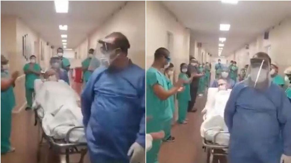 Sara fue despedida entre aplausos y sonrisas del personal de la salud. (Captura de video)