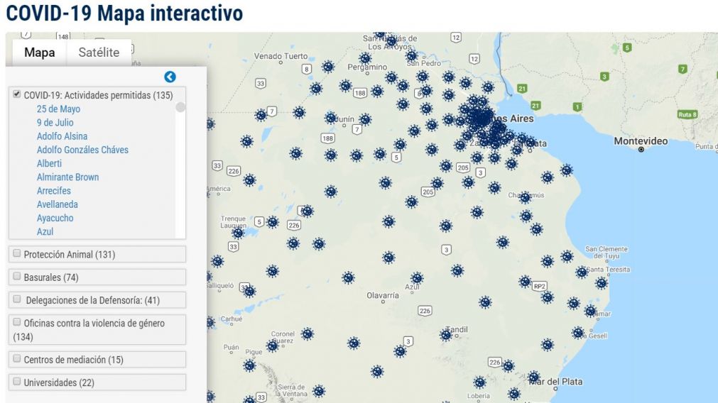 Haciendo click en cada uno de los distritos est�n los datos detallados sobre cu�l es el estado de la actividad. (Captura de pantalla)
