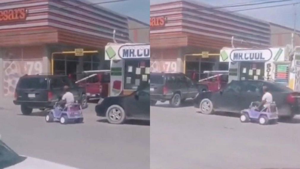 El hombre que manejó el auto de juguete fue grabado por vecinos (Captura)