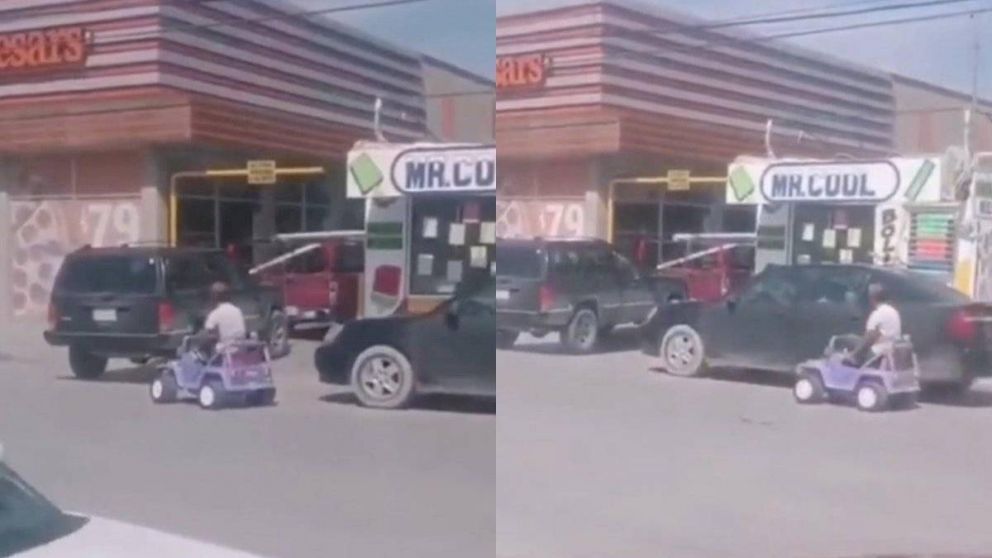 El hombre que manejó el auto de juguete fue grabado por vecinos (Captura)