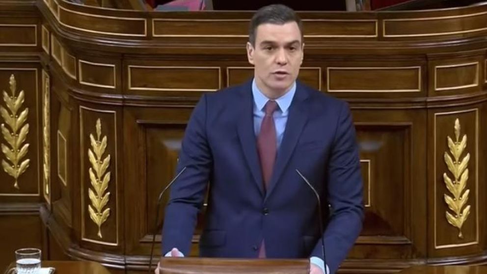 Pedro Sánchez, presidente de España, durante su discurso de hoy ante el Parlamento (Captura de pantalla).