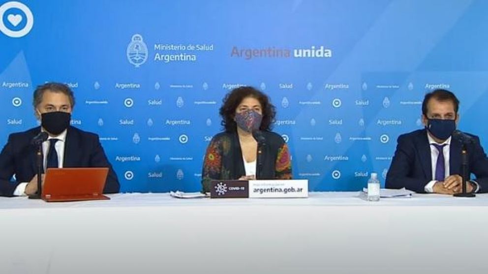 Alejandro Costa, Carla Vizzotti y Abel de Manuele durante el reporte diario desde el Ministerio de Salud (Captura de pantalla).