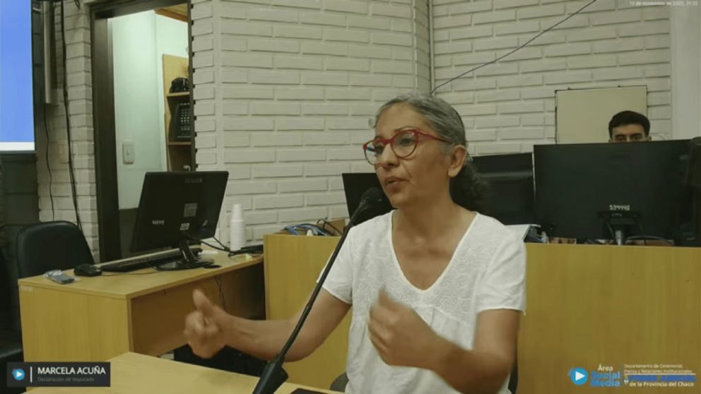 Marcela Acuña durante su indagatoria.