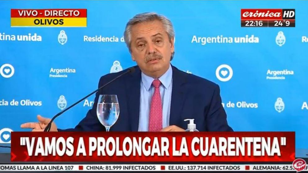 El presidente durante los anuncios en la Quinta de Olivos (Captura de pantalla).