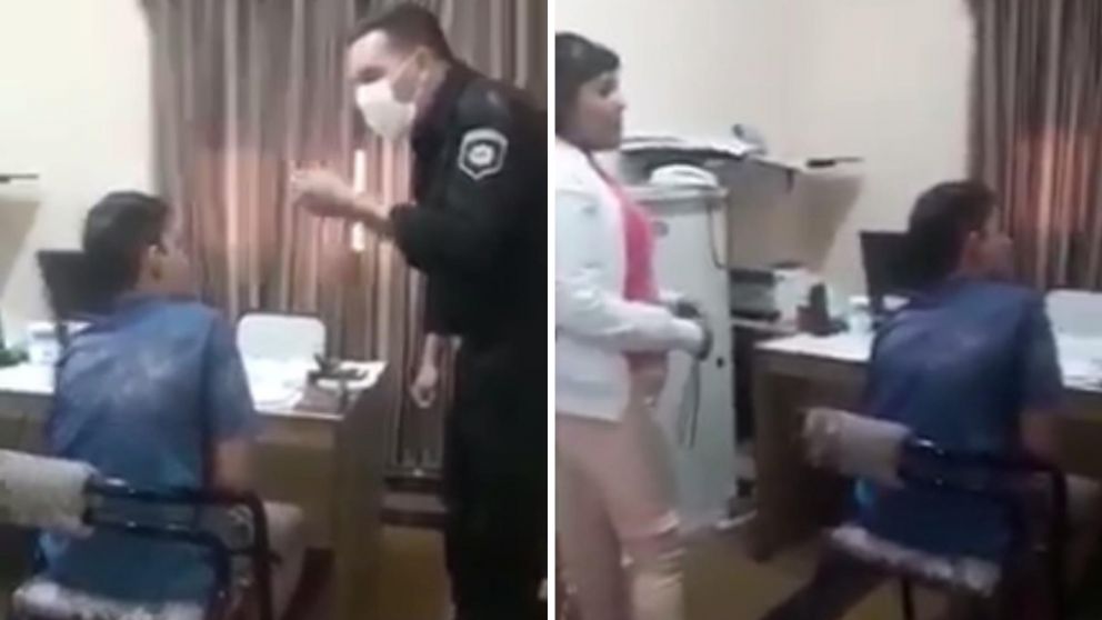 El policía retó a los dos chicos por caminar por la calle en plena cuarentena (Captura).