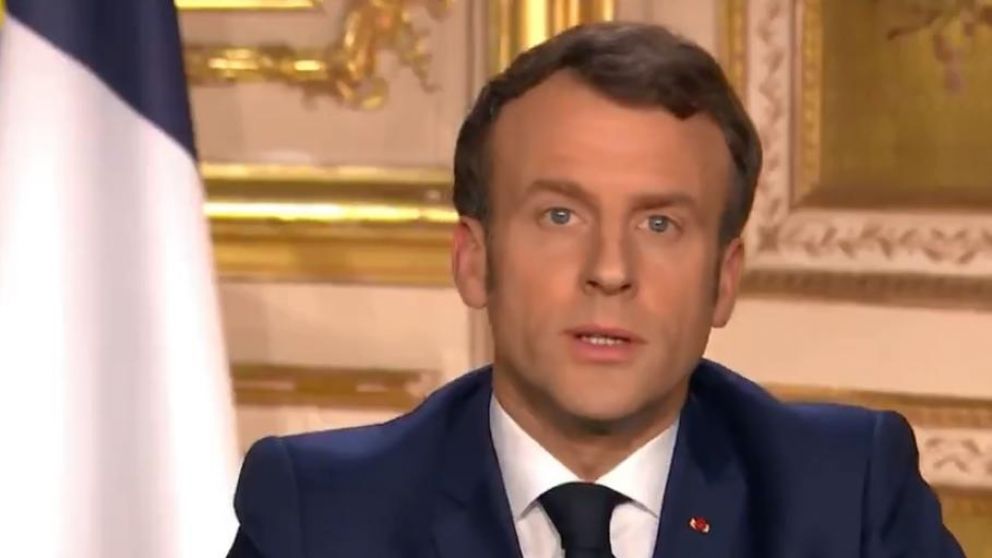 El presidente francés, al anunciar las medidas contra el coronavirus (Captura de video/Twitter).