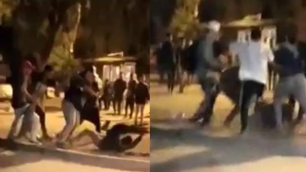 Así golpea en el suelo al joven en Batán (Captura video).